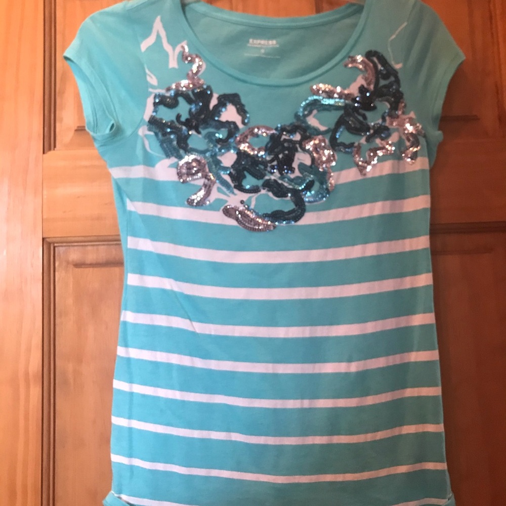 Express sequin and stripe tee